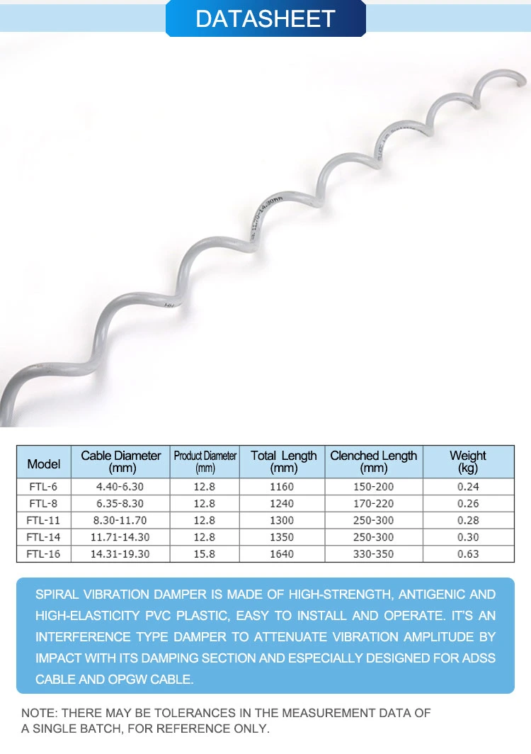 ADSS Cable Transmission Accessories PVC Spiral Vibration Damper